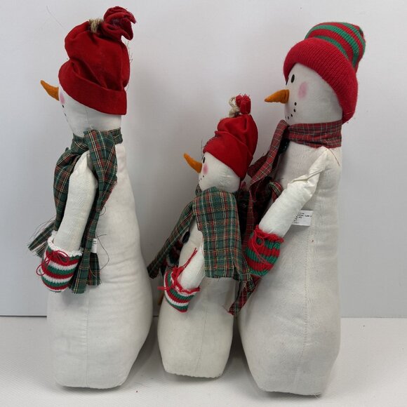 Vintage 1997 Set Of 3 Cotton Snowman Shelf Sitters Holiday Plaid Scarves 13"-16" - Picture 7 of 14